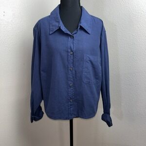 Universal Thread Cropped Long Sleeve Women's 2X Blue‎ Collared Linen Blend Boho